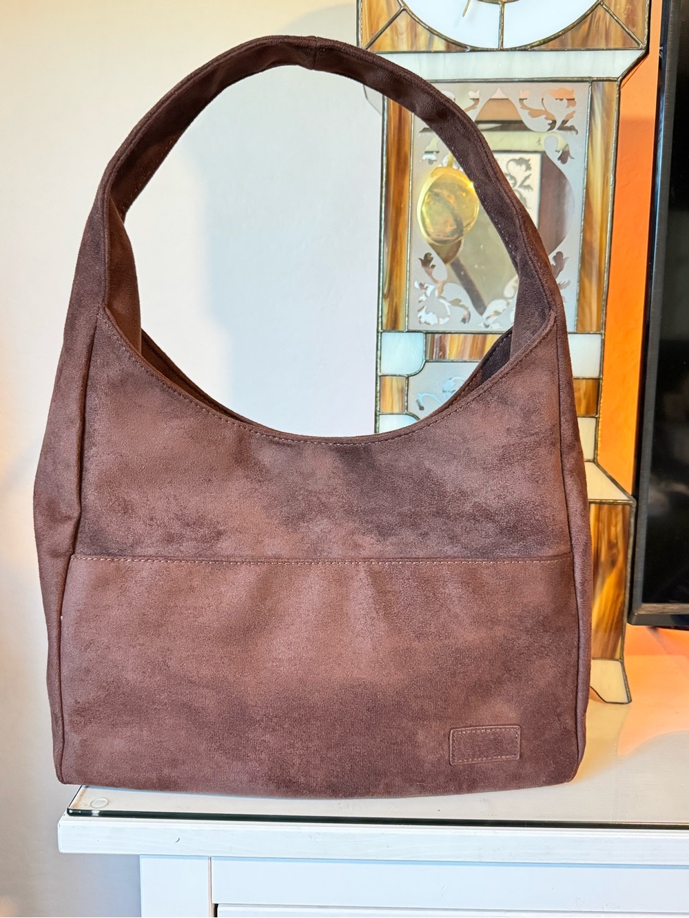Classic Suede Shoulder Bag in Brown